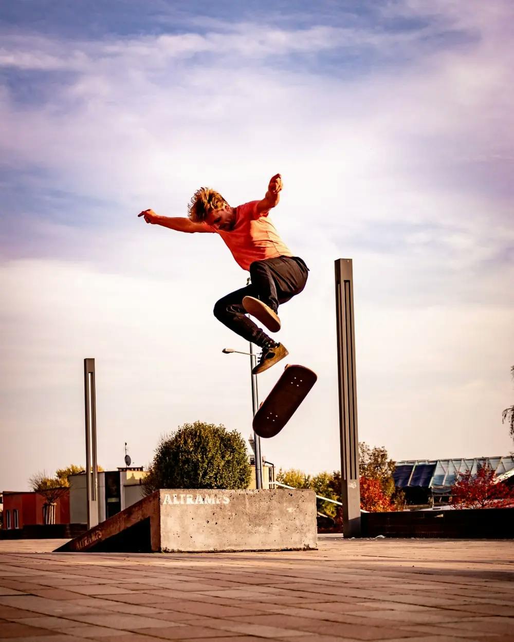 Jakub Pabis' friend - Bartosz Tytus Trojanowski doing big heelflip off the ramp - photo taken by Jakub Pabis